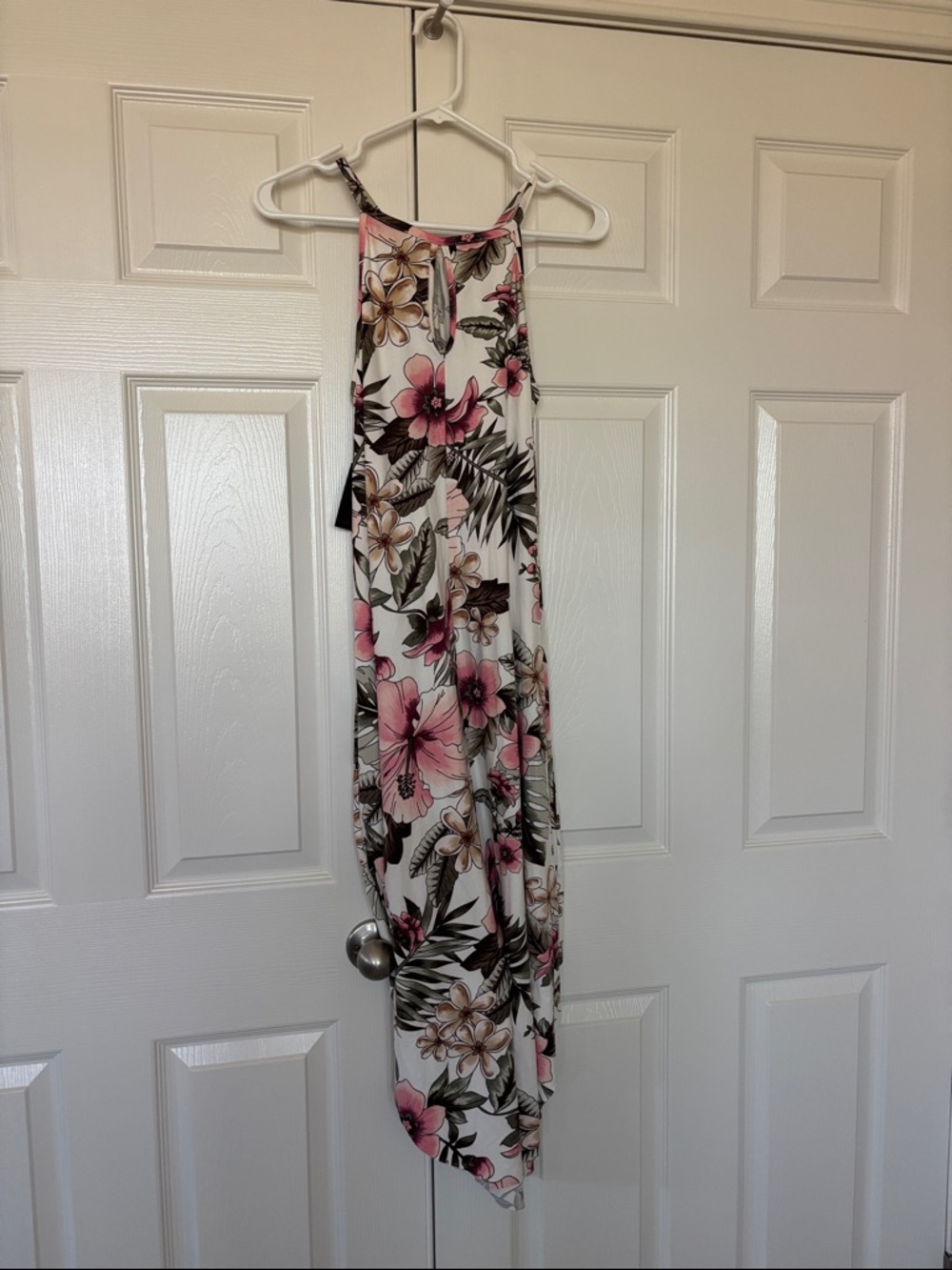 Floral Halter Midi Dress in White and Pink - Picture 2 of 3